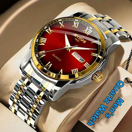 AIYISHI Stainless Steel Multifunctional Mens Watch With Date Dial