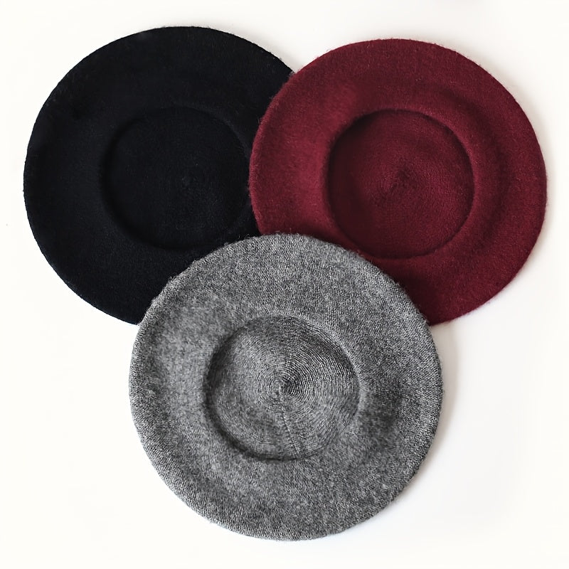 3pcs Women's Beret Hats - Soft Winter Warm Pure Brimless Caps, Non-Stretch Tight-Fit Suitable for Daily & Special Occasions, Hand Washable Cold Weather Hats in Beige/Black/Burgundy/Navy/Gray/Pink - Breathable Winter Hat Colle