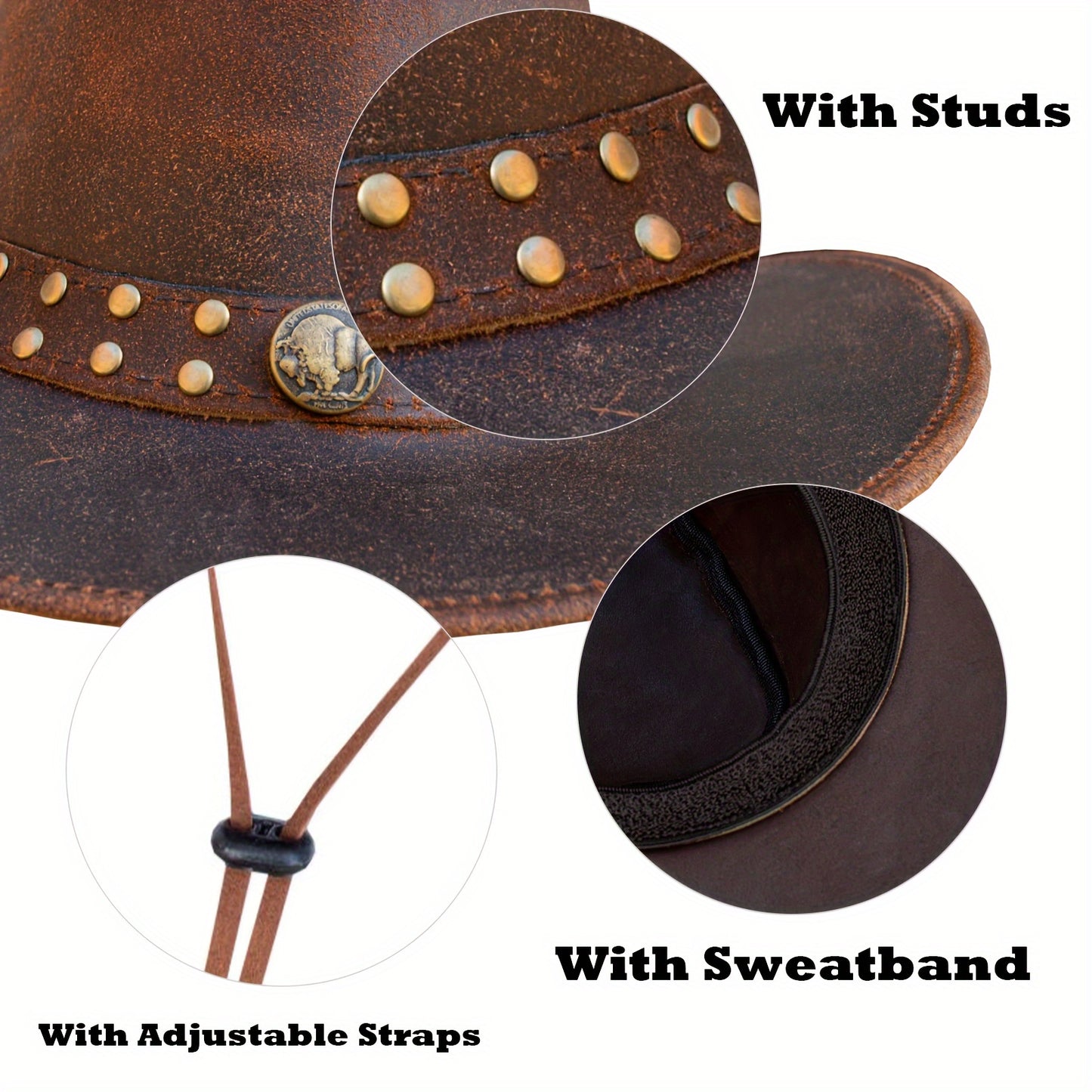 Dream Apparel Australian Cowboy Leather Hat Unisex Lightweight Wide Brim