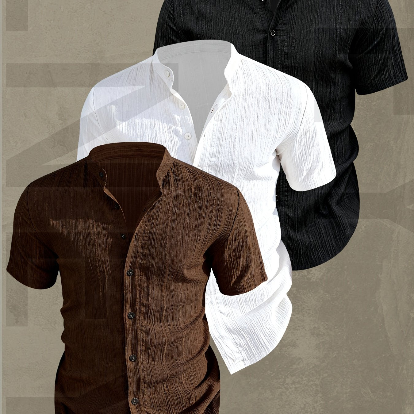 Lightweight Men Short Sleeve Shirt Stand Collar Casual Summer Wear