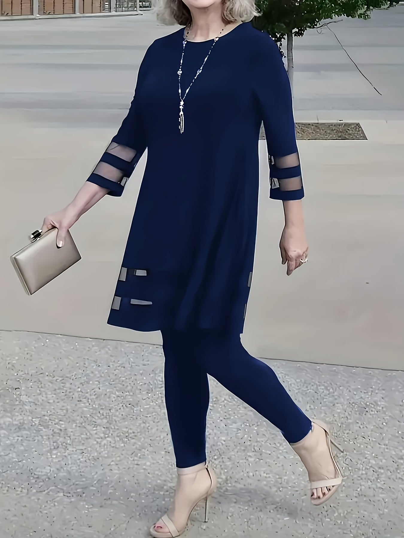 Women's Two-Piece Outfit With Mesh Detail Polyester