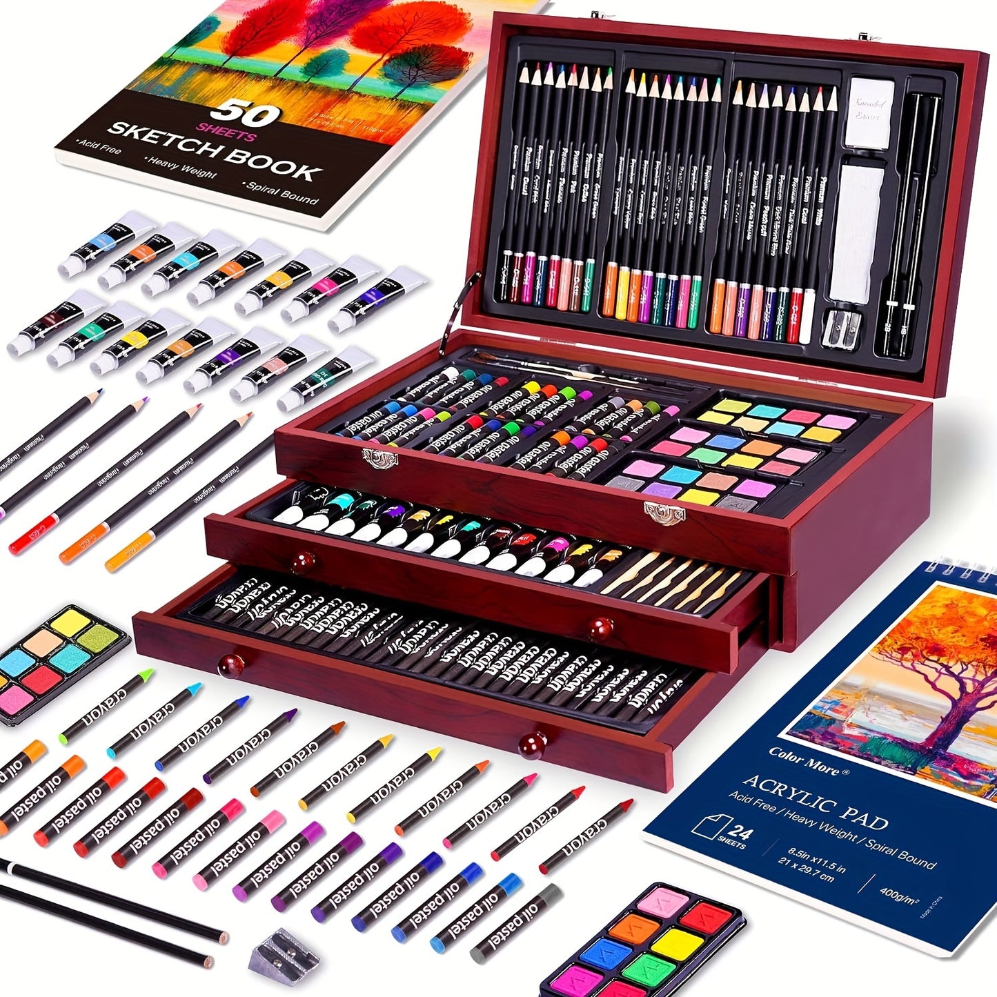 PASAMIC Deluxe Art Set in Wooden Case with 175 Pieces