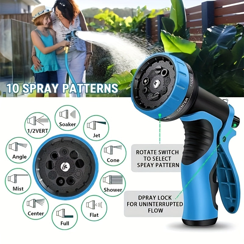 Heavy Duty Rubber Garden Hose With 10 Function Nozzle Leakproof