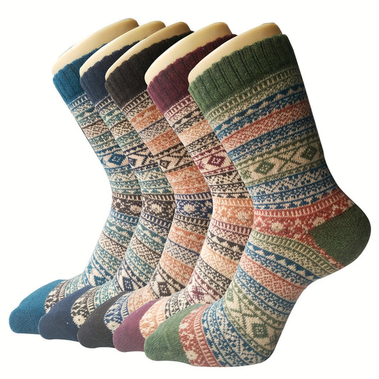 5 Pairs Machine Washable Warm Winter Socks with Diamonds