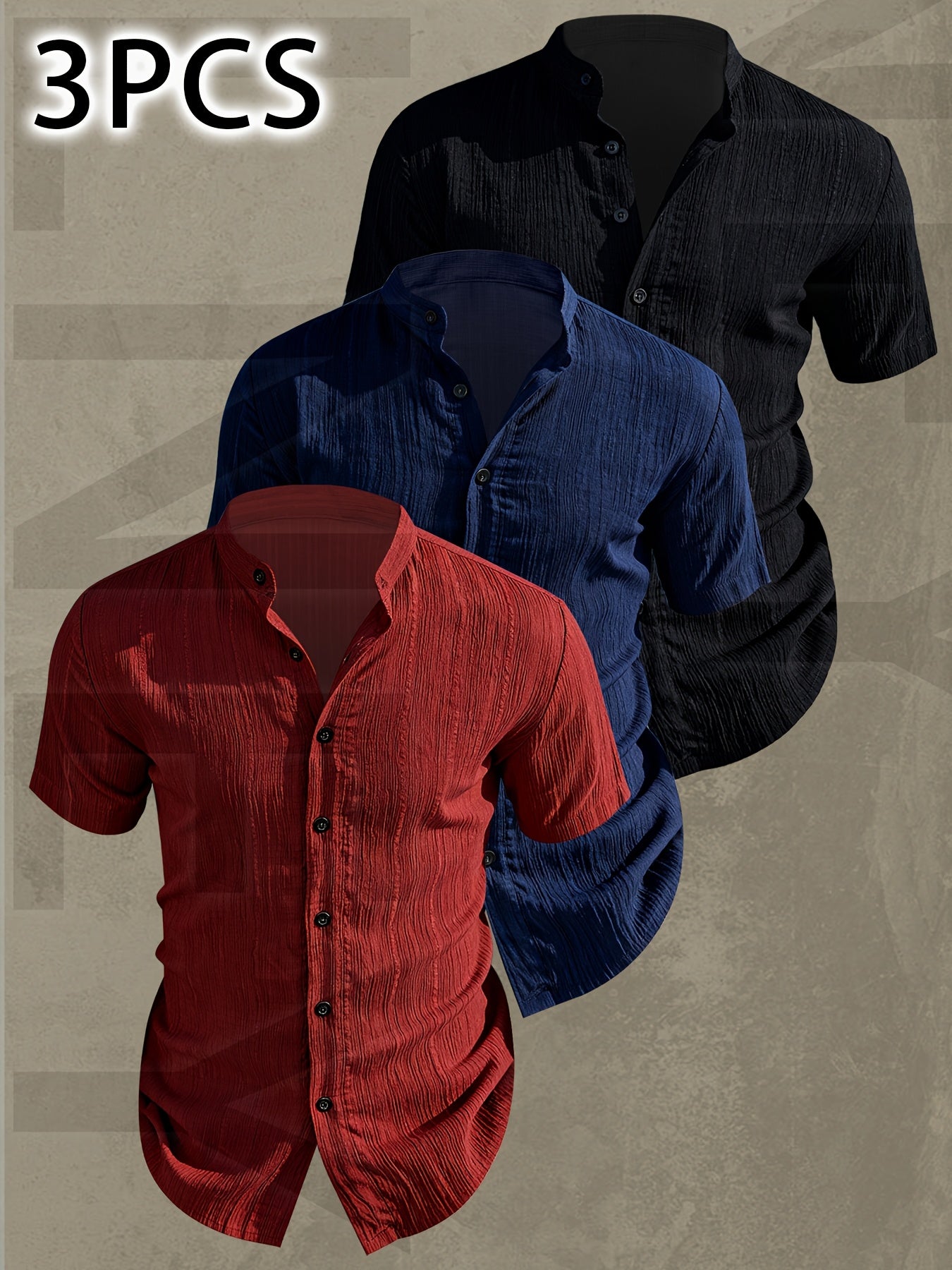 Lightweight Men Short Sleeve Shirt Stand Collar Casual Summer Wear