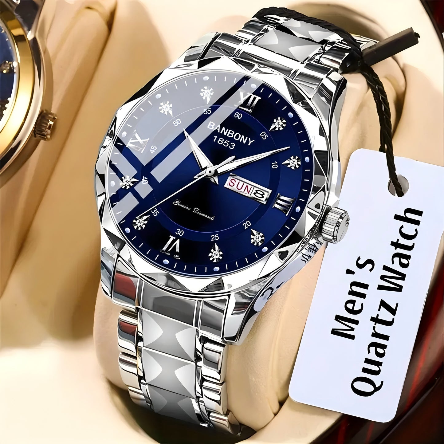 BANBONY Stainless Steel Strap Multifunctional Watch Roman Numerals Rhinestones