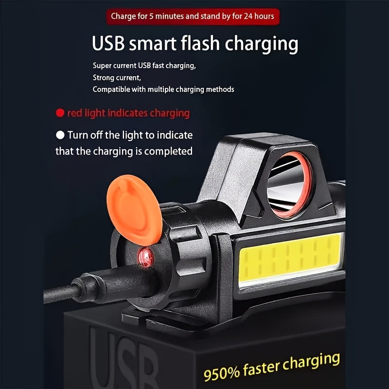 Set of 4 COB LED Headlamp Rechargeable Super Bright Long Lasting, Headlight for Head Long Range Hard Hat Light Clips for Headlamp, Hands Free Work Headlight with Magnetic Base Adjustable, Cycling Running Hiking High Lumens He