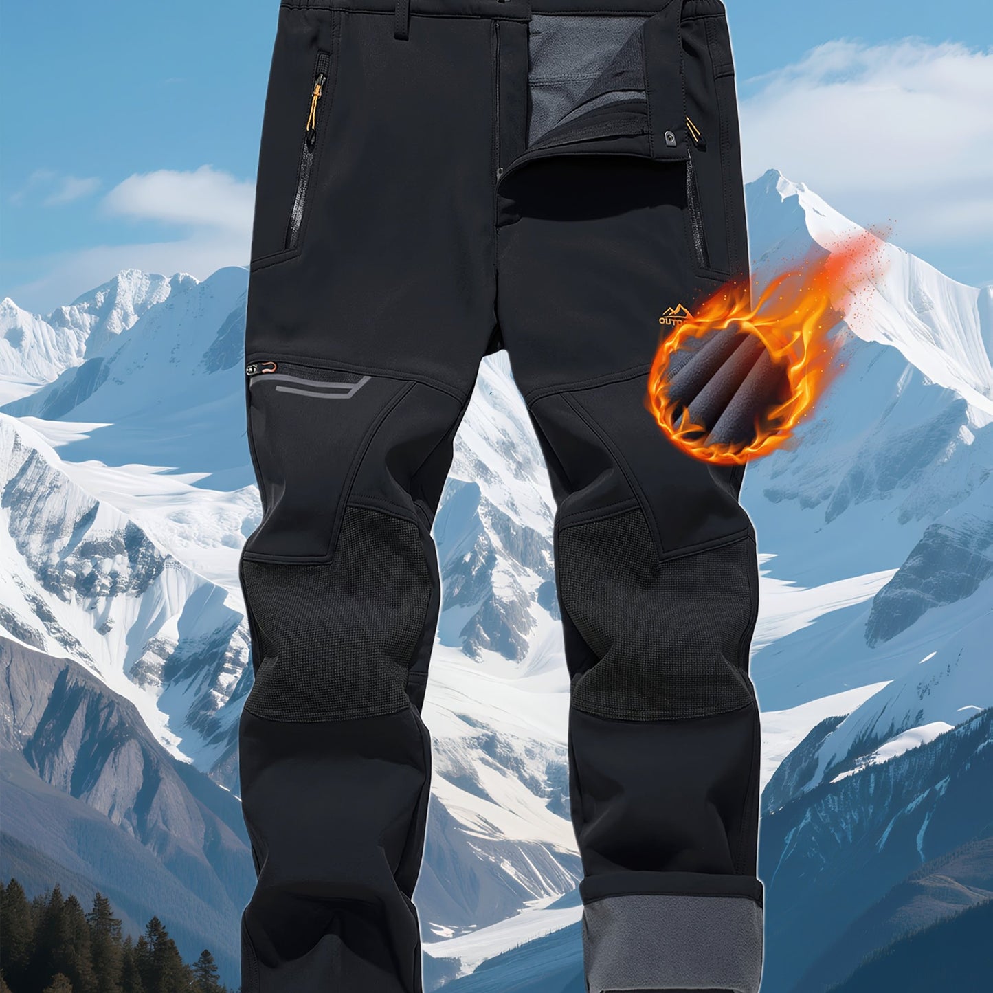 CRYSULLY Men's Winter Fleece Softshell Pants With Warm Lining Zippered Pockets