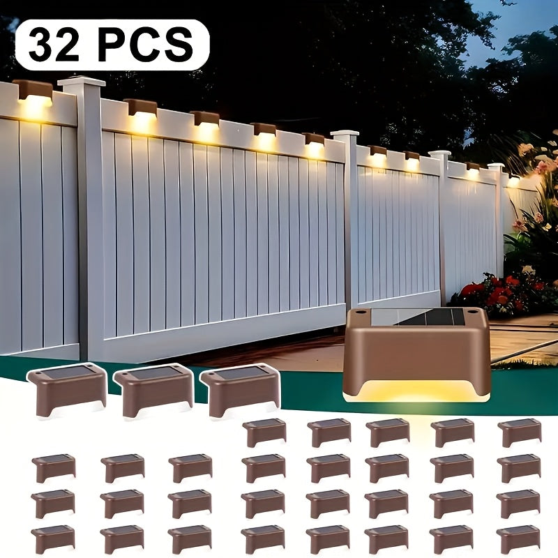 32pcs/16pcs Solar Powered LED Deck Lights - Auto On/Off, 12 Hours Continuous Lighting For Outdoor Stairs, Fence, Pathway, Ideal Step Light For Commercial Spaces Like Malls, Hotels, And Libraries, Fence Lights For Business,Gre