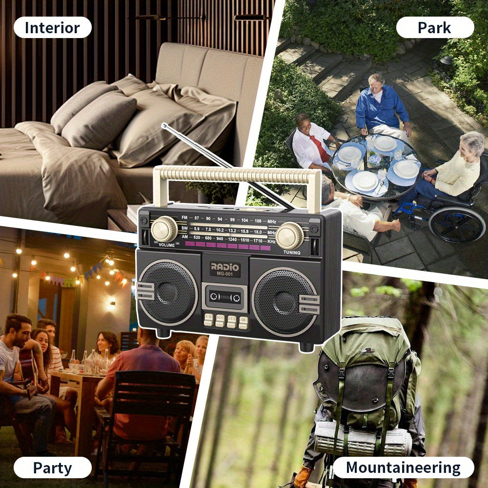 Portable FM/AM/SW Radio- Solar & USB Powered, 1200mAh Lithium Battery, Wireless, Support TF Card/USB/AUX Playback,Compact Design with Ergonomic Handle & Speaker - Ideal for Indoor/Outdoor, Camping, Emergencies - Solar-Powered