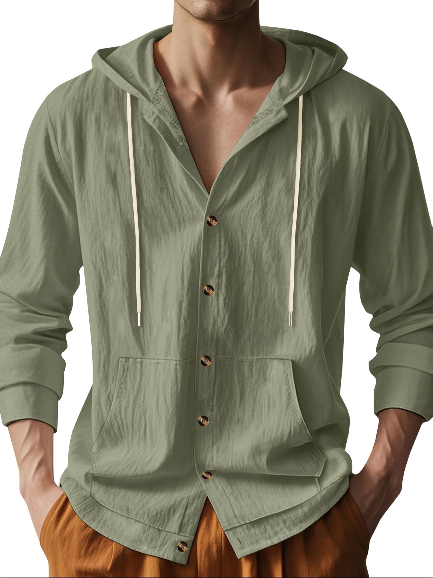 Mens Linen Hooded Shirt Casual Outdoor Everyday Wear