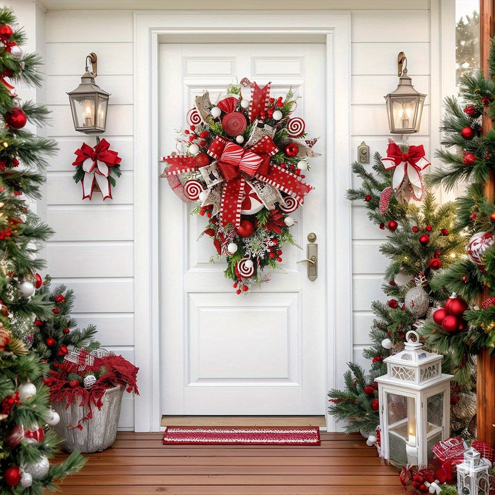 Candy Cane Wreath With Teardrop Swag For Indoor Outdoor Decor