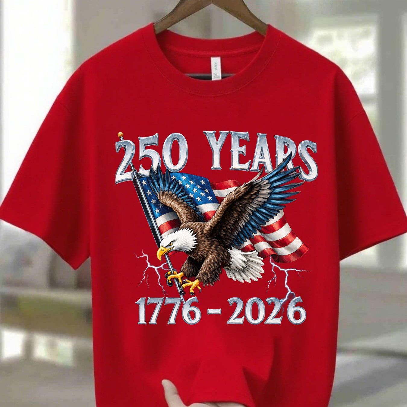 Men's Crew Neck T Shirt With Eagle Graphic American Flag