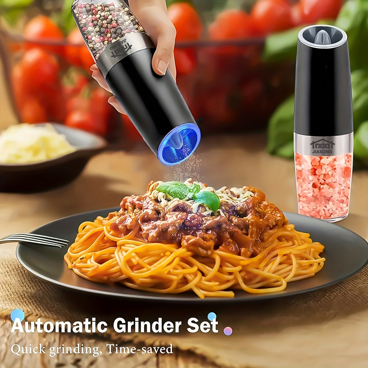 JIASLING Gravity Electric Salt And Pepper Grinder With LED Light
