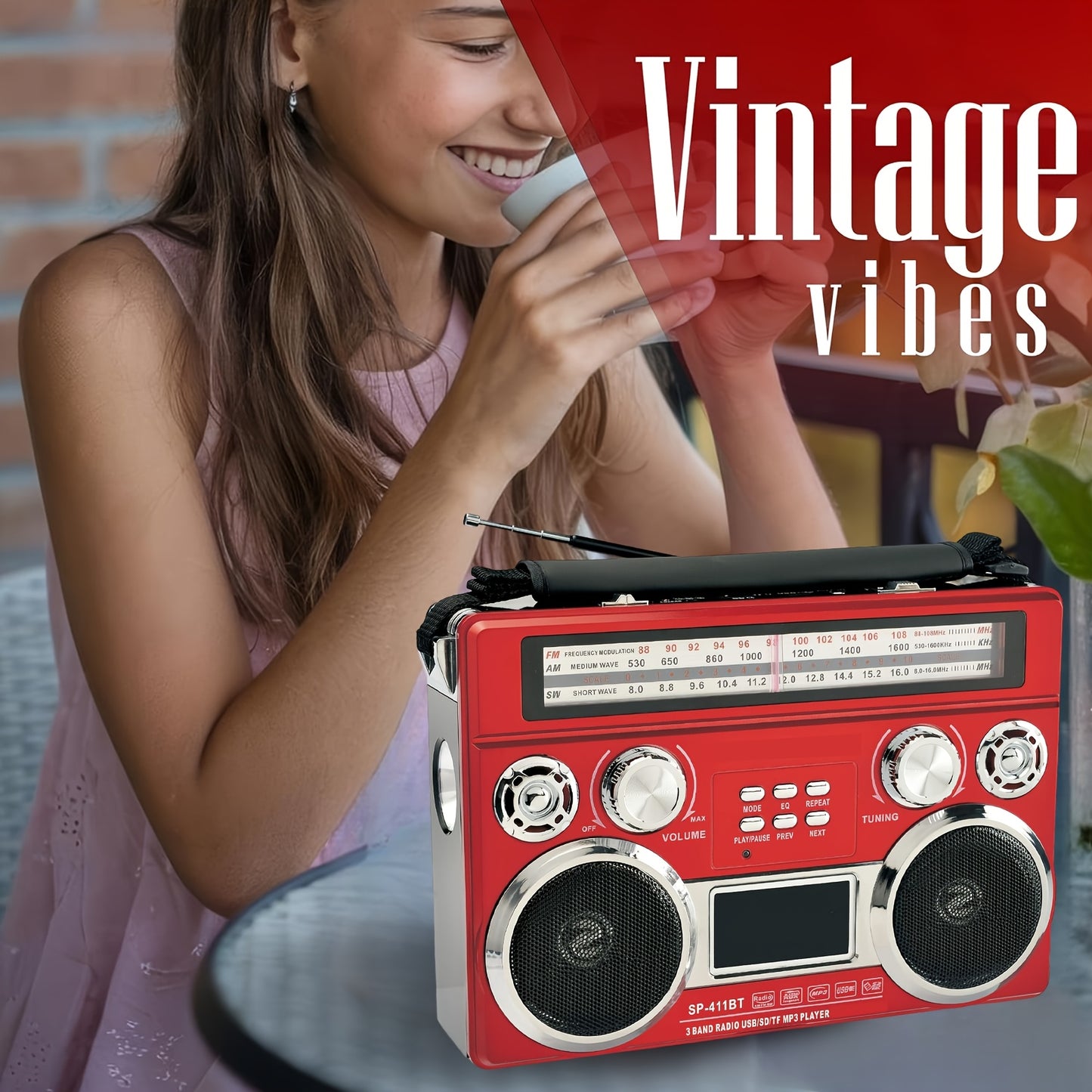 Portable 3 Band Radio With Wireless, Solar Panel, And LED Flashlight, Retro Wireless Speaker, AM/FM/SW Receiver With MP3 Playback, Telescopic Antenna, High Sensitivity, With Leather Handle, AUX/TF/SD, Ideal For Camping