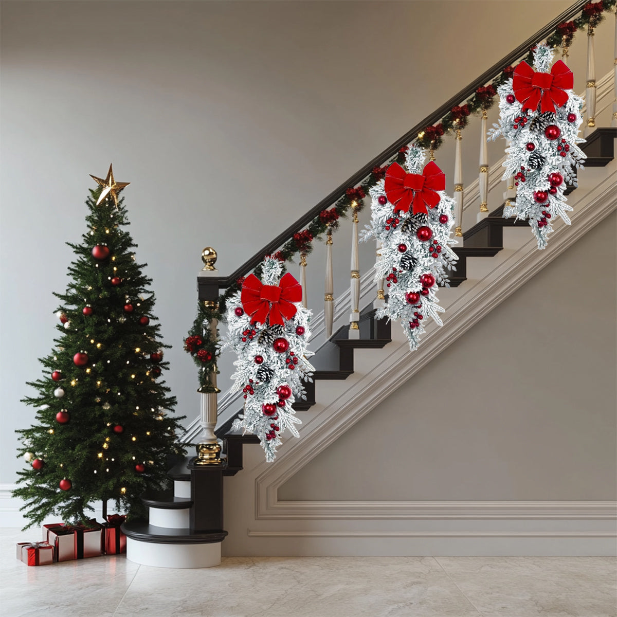 Artificial Christmas Wreaths Set Of 3 For Front Door Decor