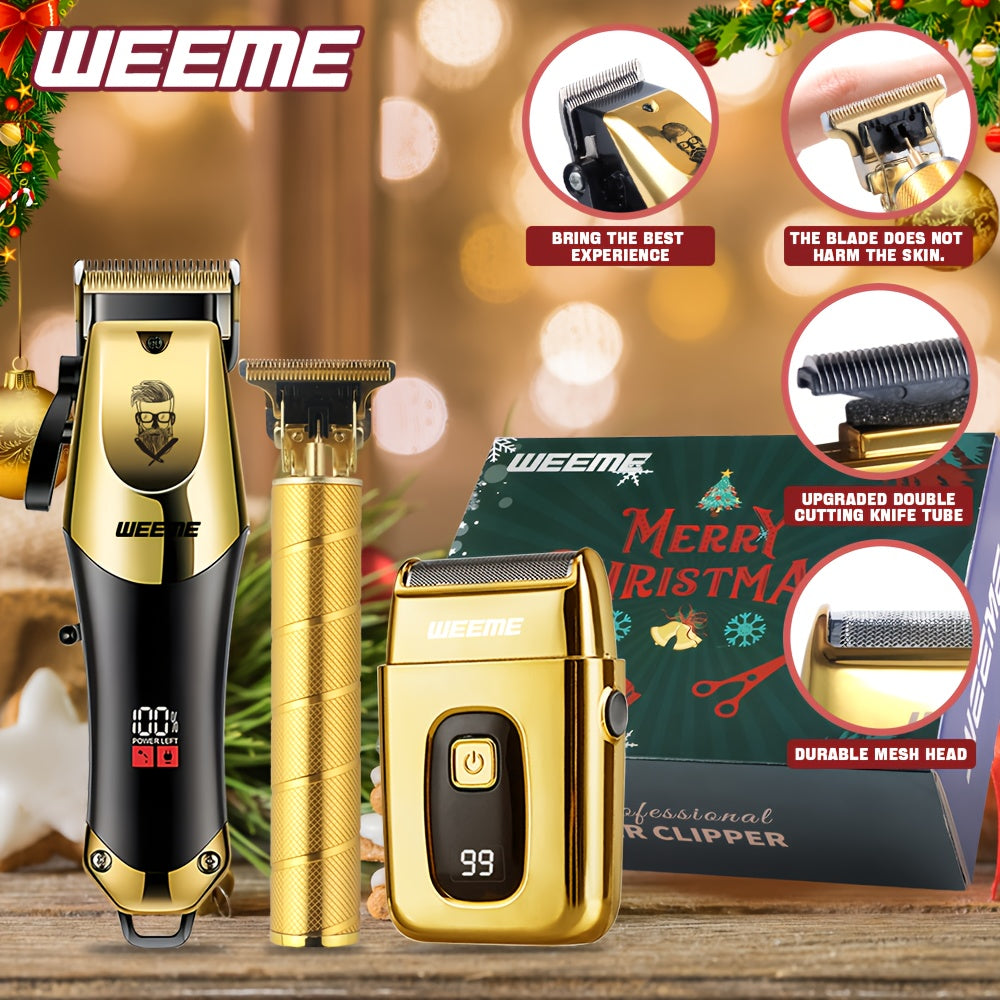3pcs Set Golden Hair Clippers Professional, Beard Trimmer, T-Blade Trimmer Kit For Men, Cordless Hair Cutting And Styling Tools, Golden Design Shaver, Ideal Birthday And Christmas Gifts, Valentine'S Day