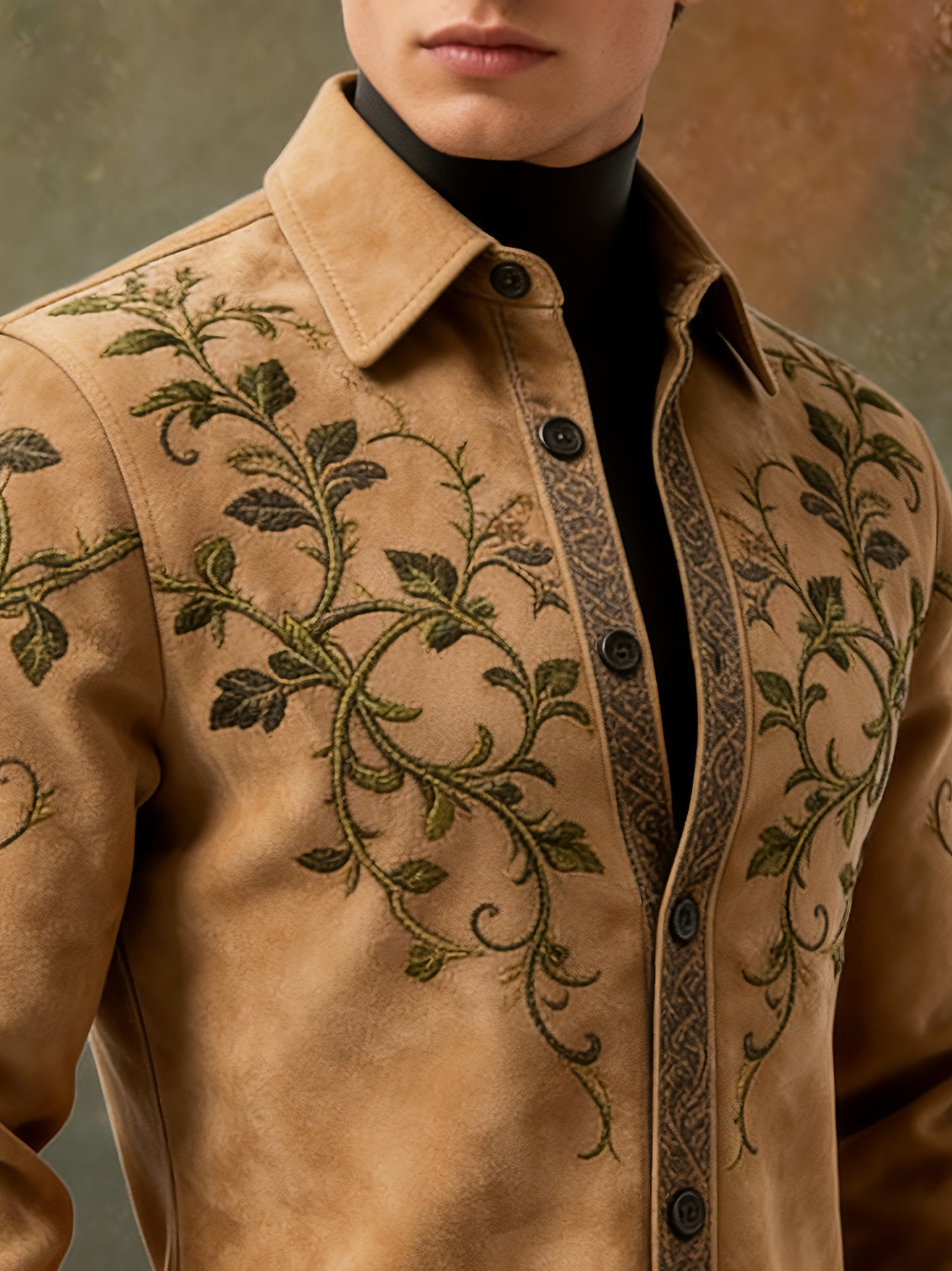 Retro Western Embroidered Cowboy Shirt For Men Autumn Winter Polyester