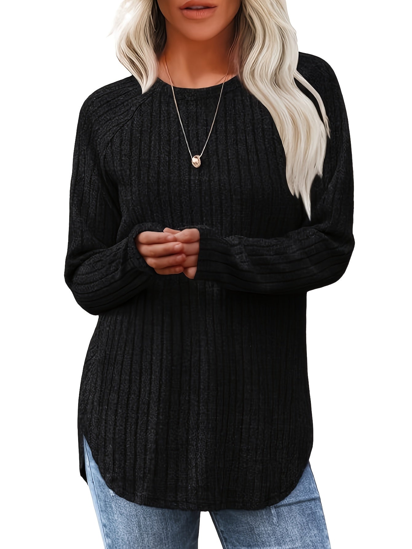 Three Piece Women's Casual Sweater Set With Round Neck Tee