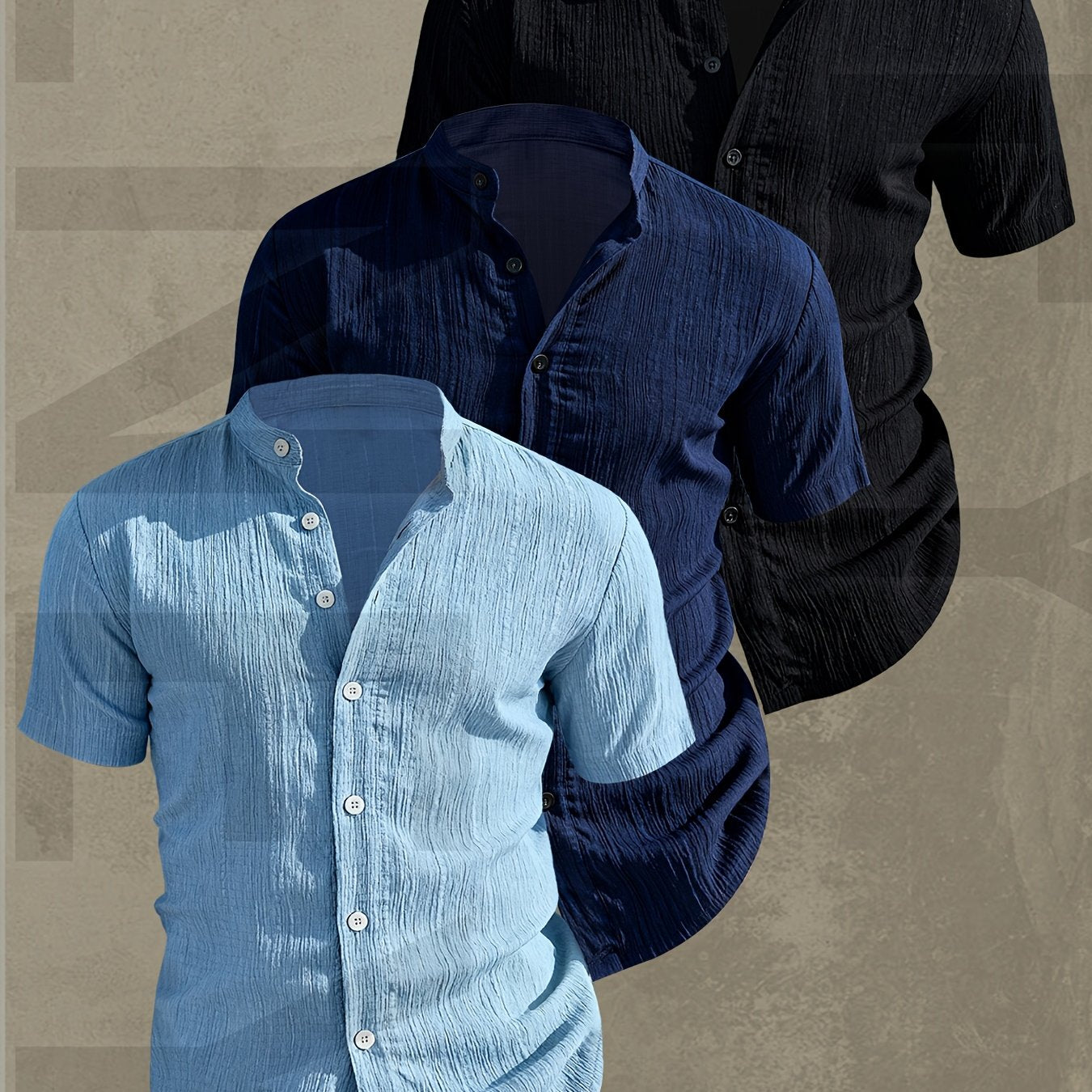 Lightweight Men Short Sleeve Shirt Stand Collar Casual Summer Wear