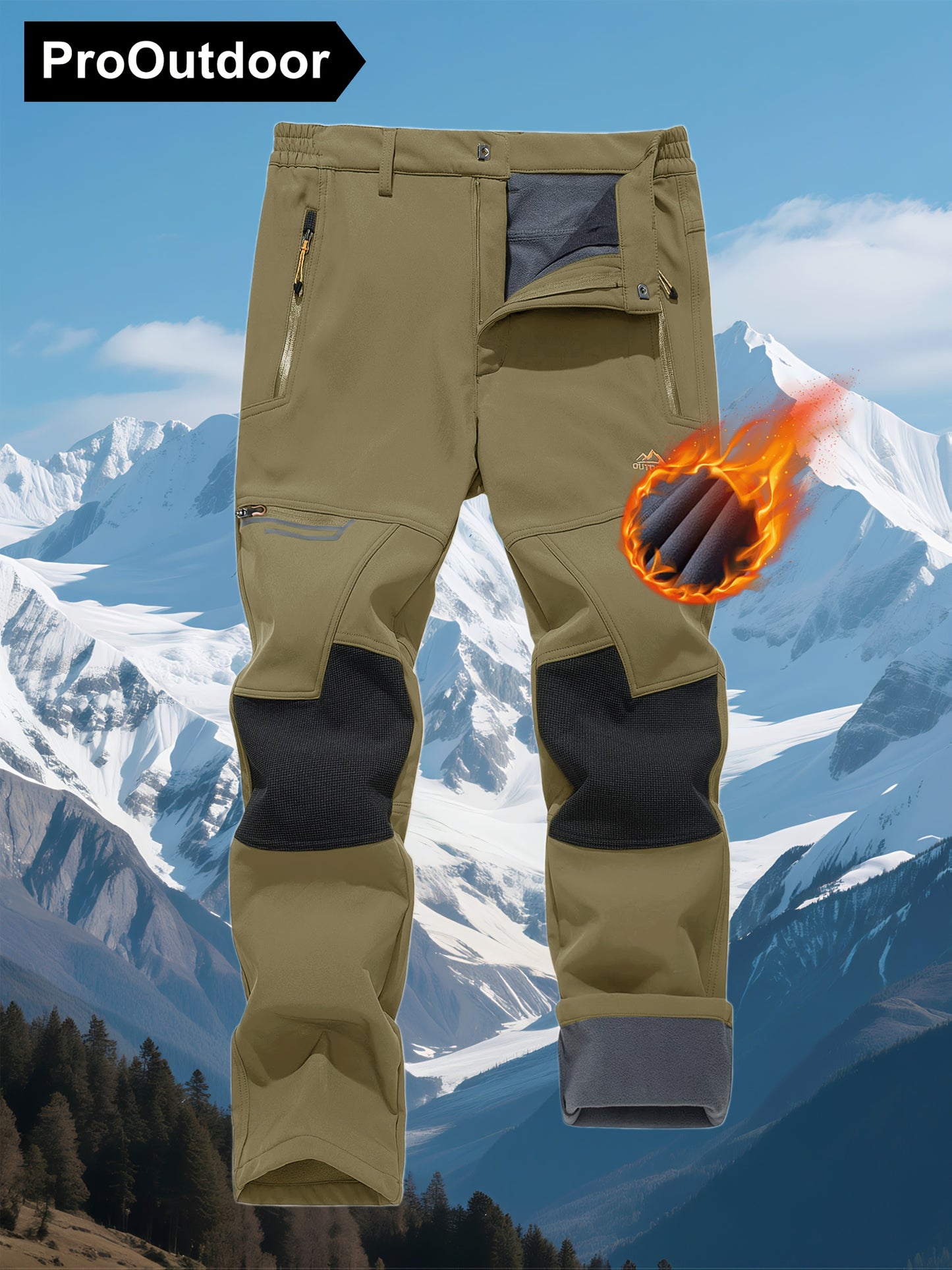 CRYSULLY Men's Winter Fleece Softshell Pants With Warm Lining Zippered Pockets