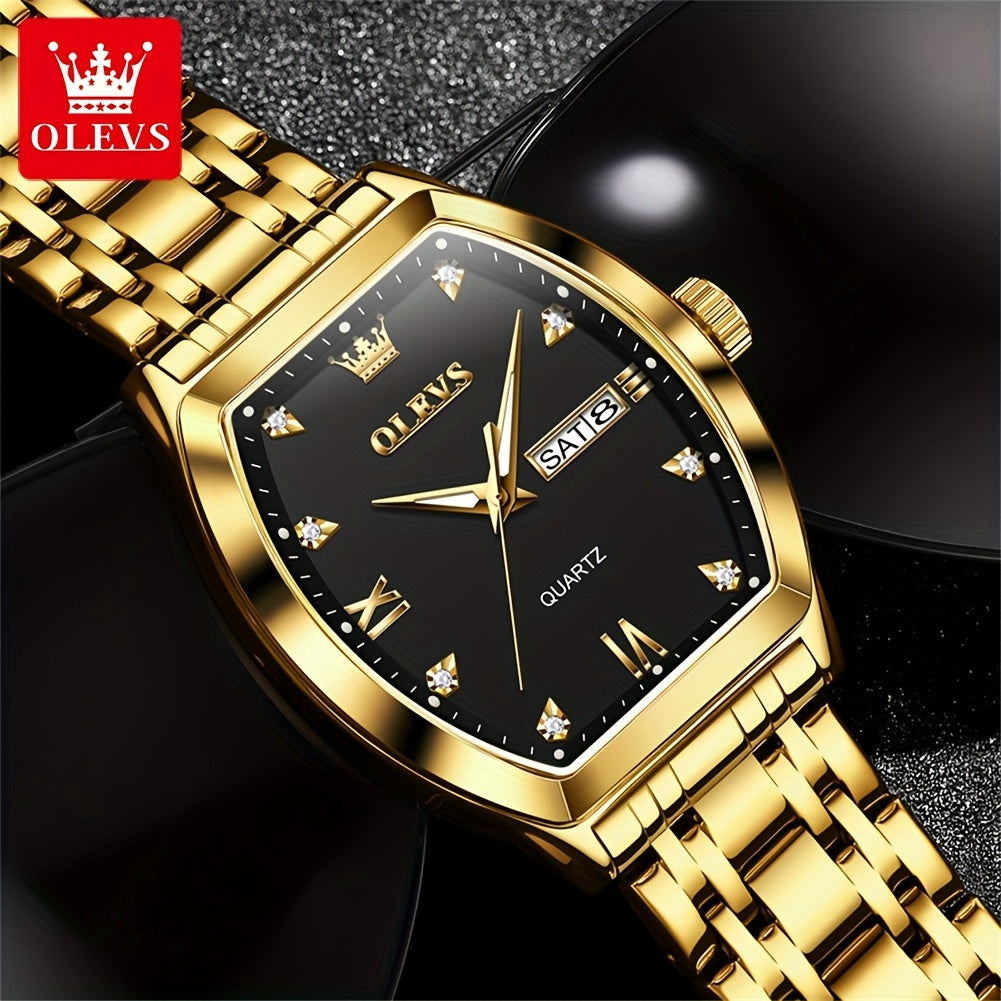 OLEVS Men's Stainless Steel Quartz Watch With Dual Calendar