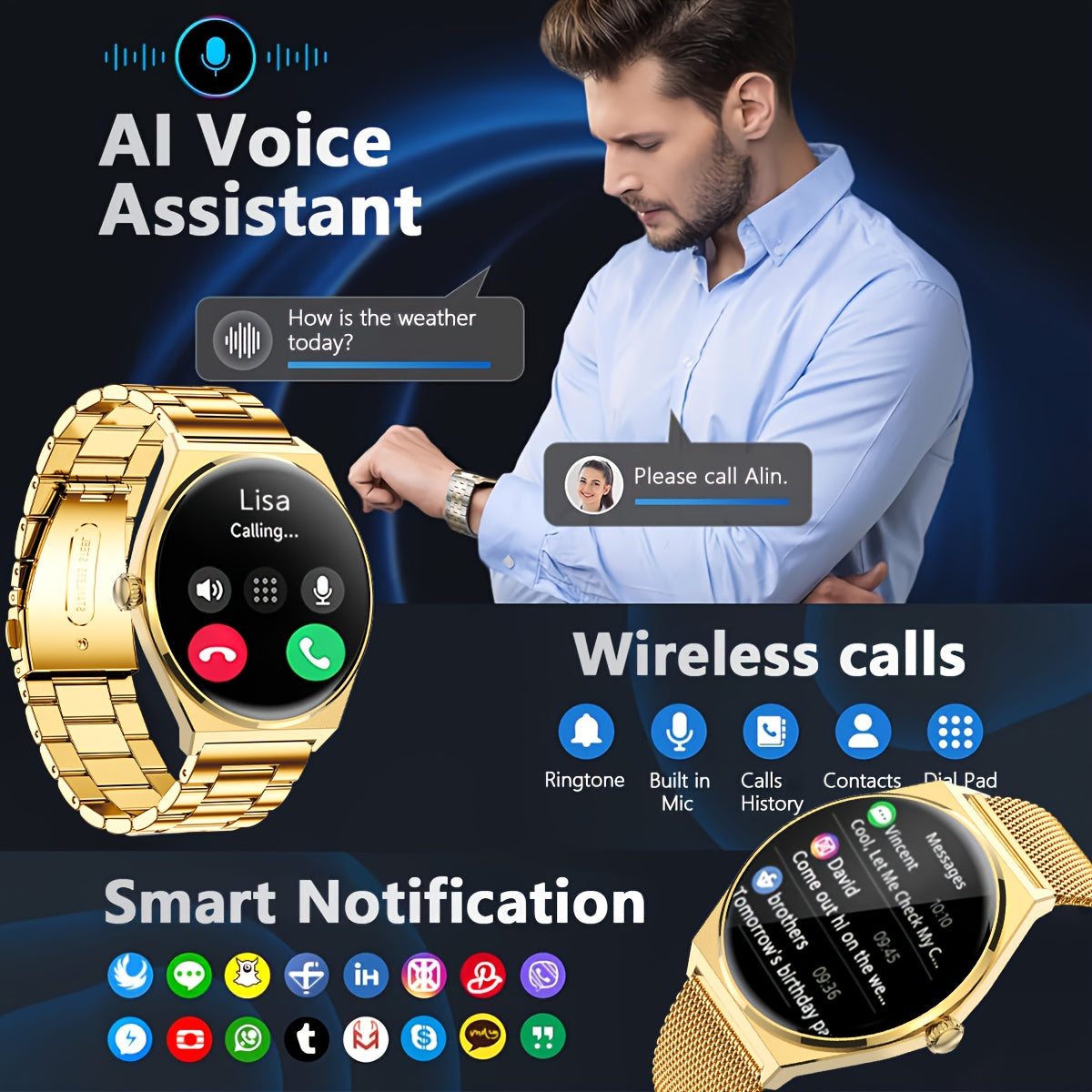 DAORKOW Ultra Thin Smart Watch 1.43 Touch Screen Bluetooth 5.3