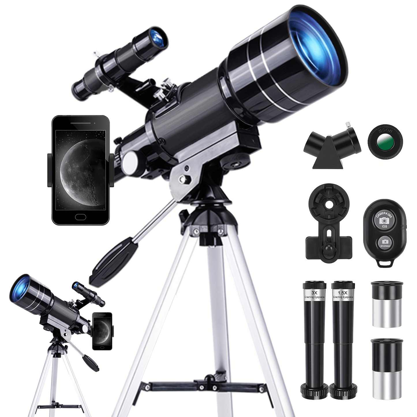 Portable Astronomical Telescope for Adults with Tripod Eyepiece and Barlow Lens