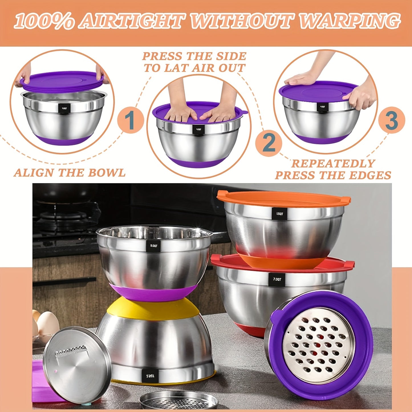 Skroam 26Pcs Stainless Steel Mixing Bowls With Airtight Lids