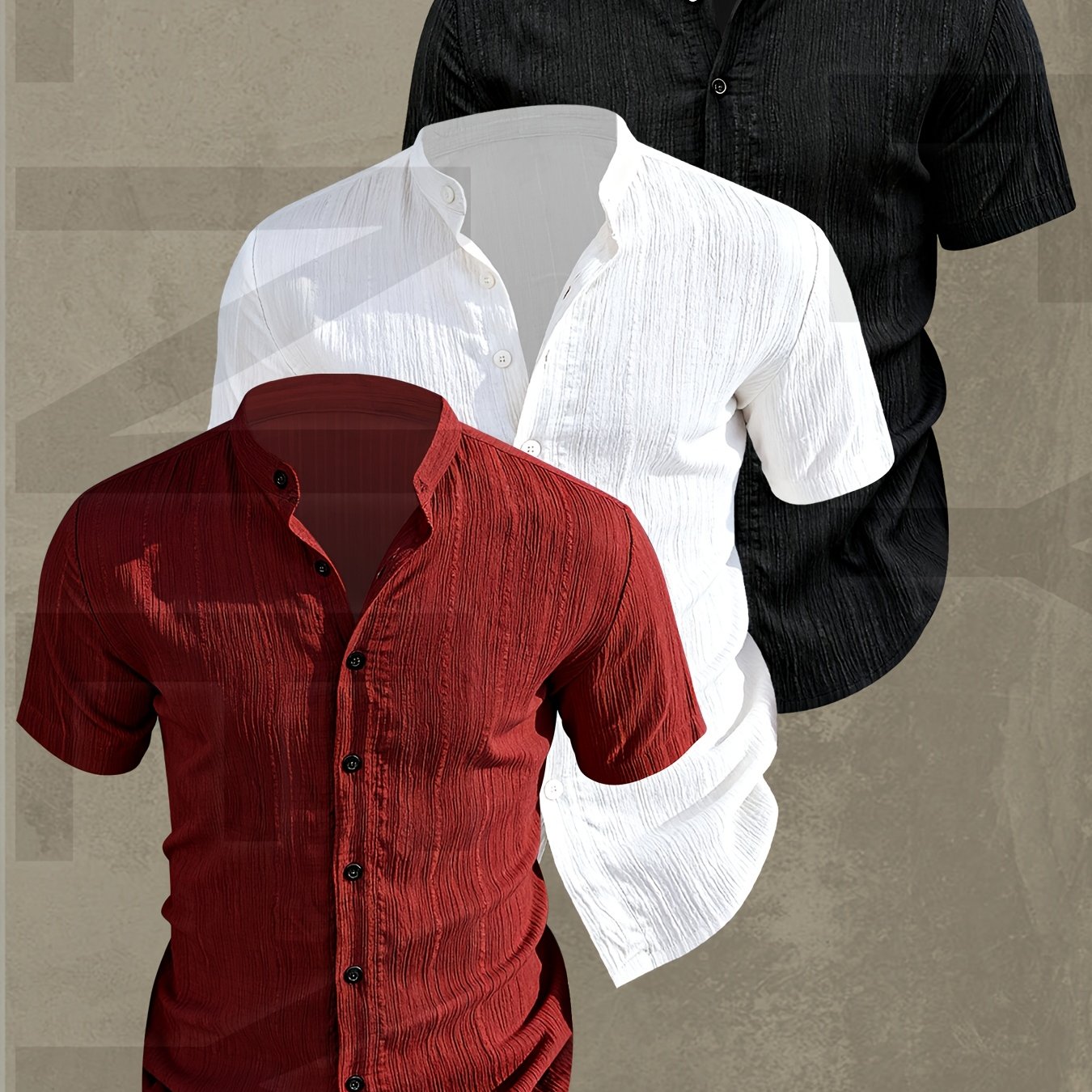 Lightweight Men Short Sleeve Shirt Stand Collar Casual Summer Wear