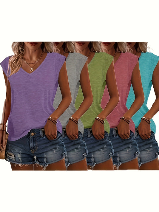 Bottom Board - 5 V-Neck T-Shirts for Women Casual Style