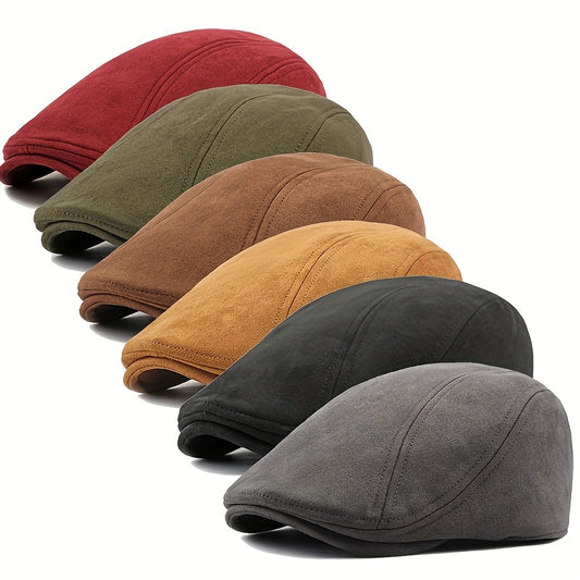 British Retro Faux Suede Newsboy Beret Hat Unisex Drawstring