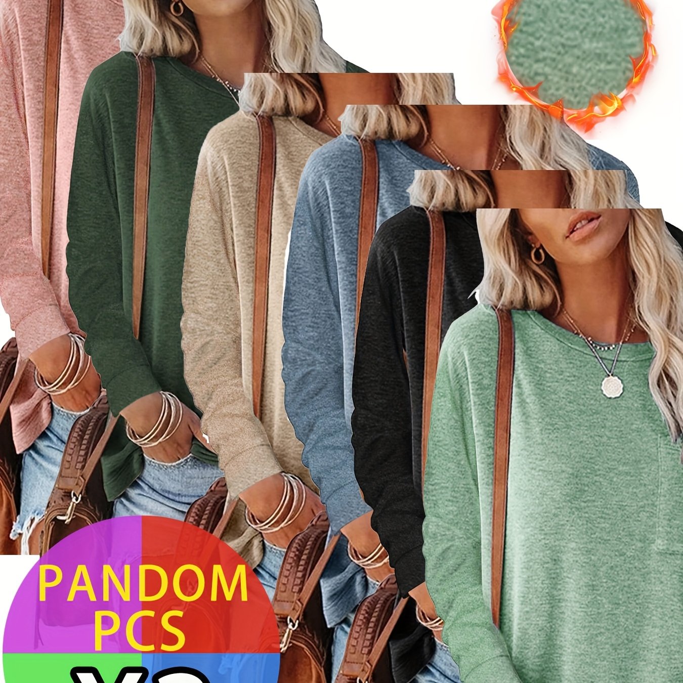 Three Pack Women's Autumn Winter Long Sleeve Pocket T Shirts