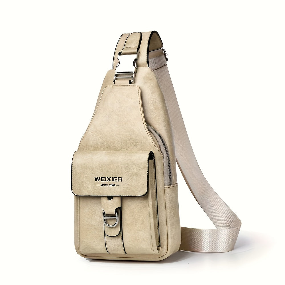 WEIXIER Men's Retro Crossbody Chest Bag With Multi Compartment Design