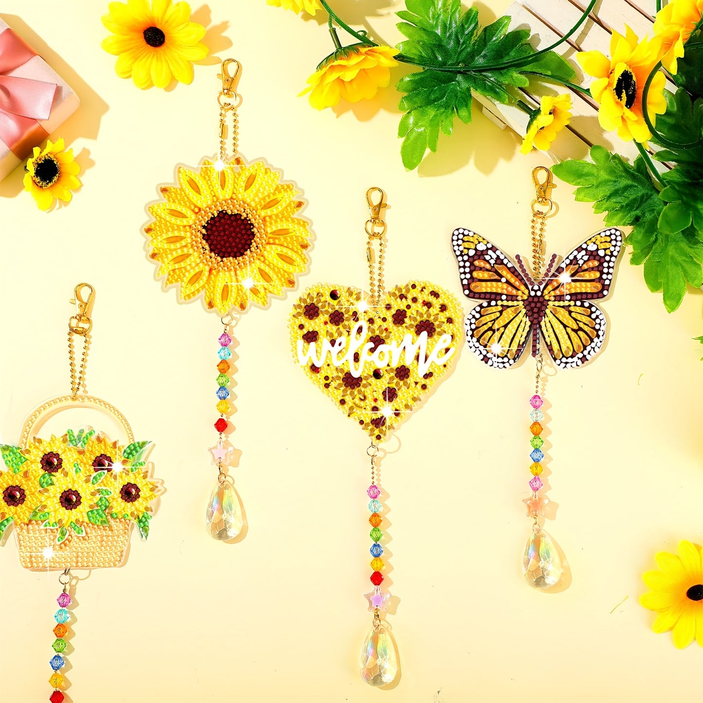 CHUANGDI 6pcs Diamond Art Kits Sunflower Wind Chimes Suncatchers