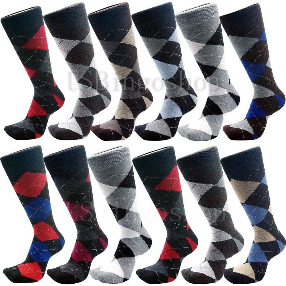 Argyle Style Cotton Dress Socks For Men