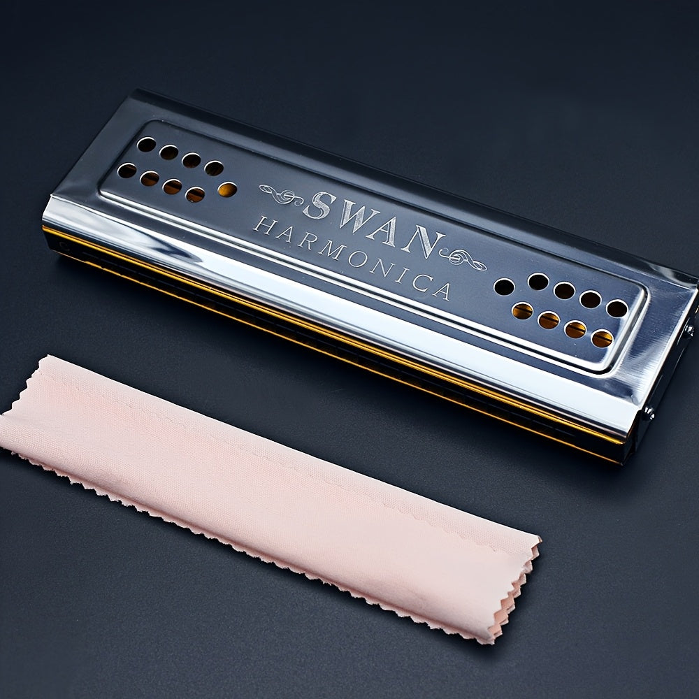 Swan 24 Hole C G Tuned Diatonic Harmonica Polished Finish Cleaning Cloth