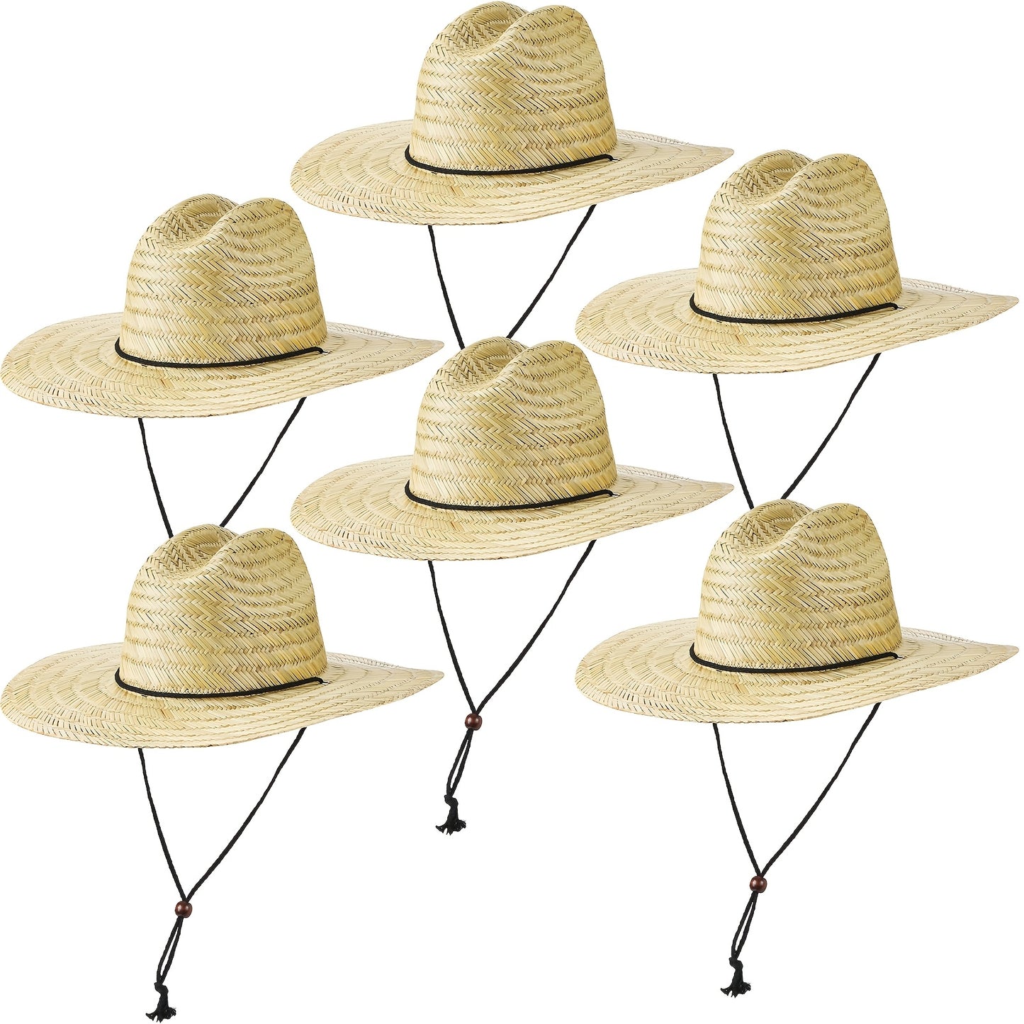 6pcs Men's Straw Sun Hat Wide Brim Summer Beach Hat Yellow