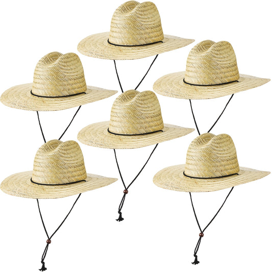 6pcs Men's Straw Sun Hat Wide Brim Summer Beach Hat Yellow