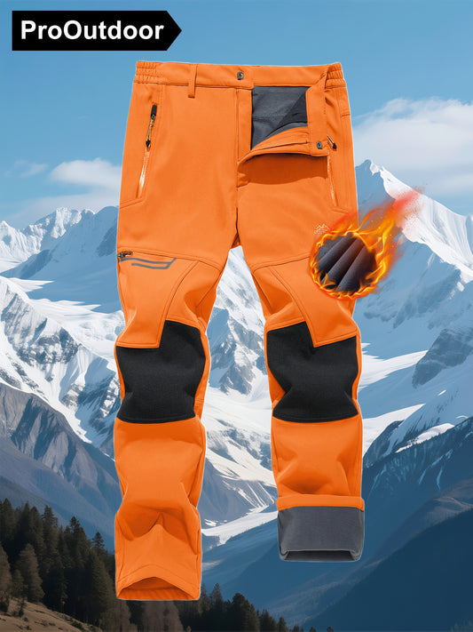 CRYSULLY Men's Winter Fleece Softshell Pants With Warm Lining Zippered Pockets