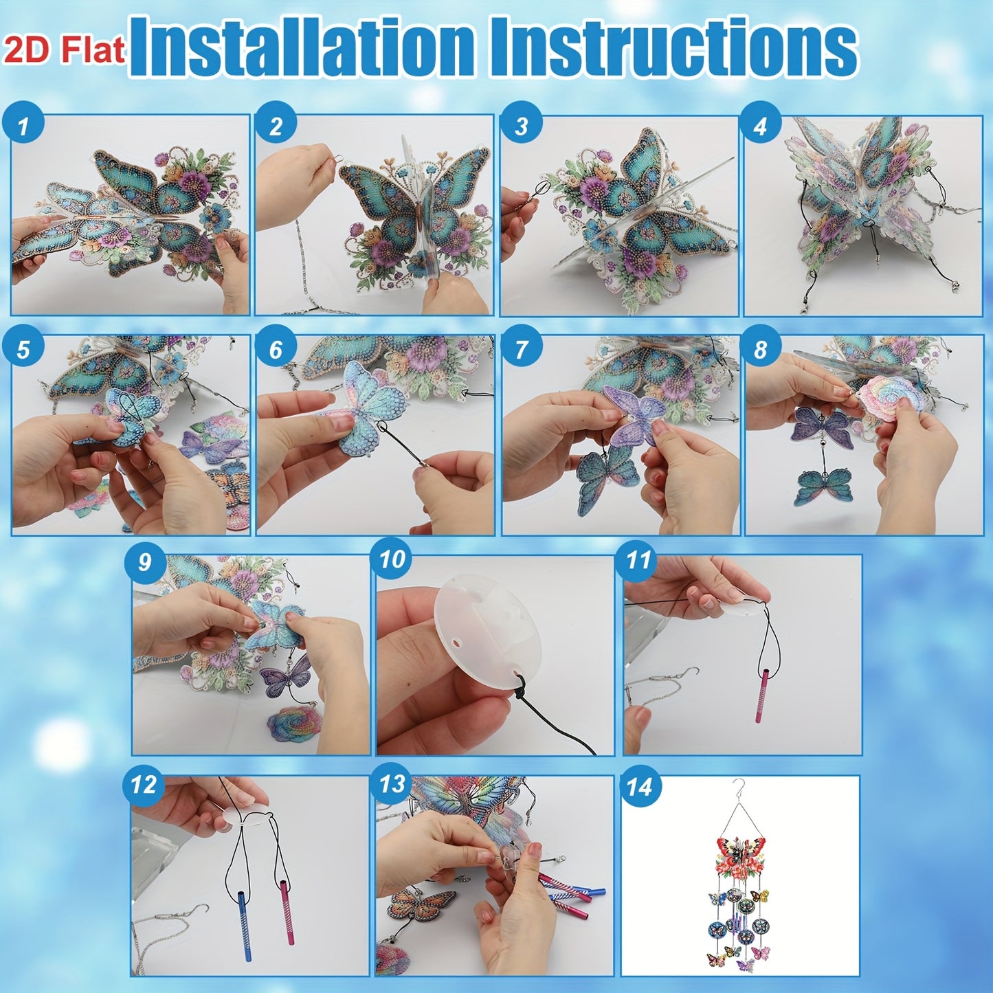 LINKSTYLE DIY Diamond Painting Wind Chime Kit Butterfly Rotating