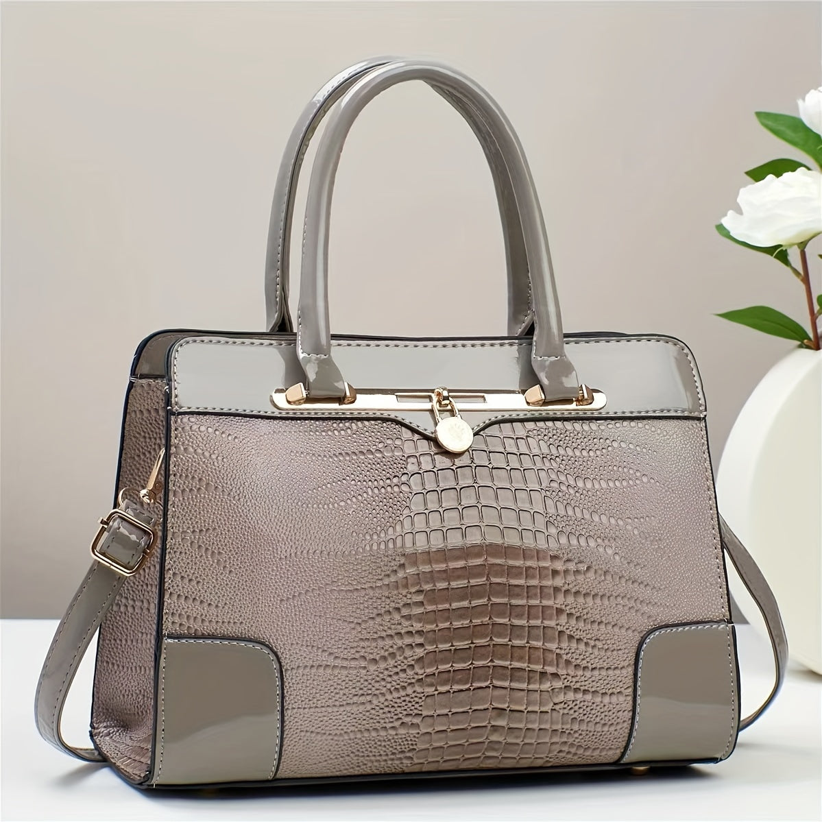 Elegant Crocodile Handbag Red Pattern Large Capacity Bag