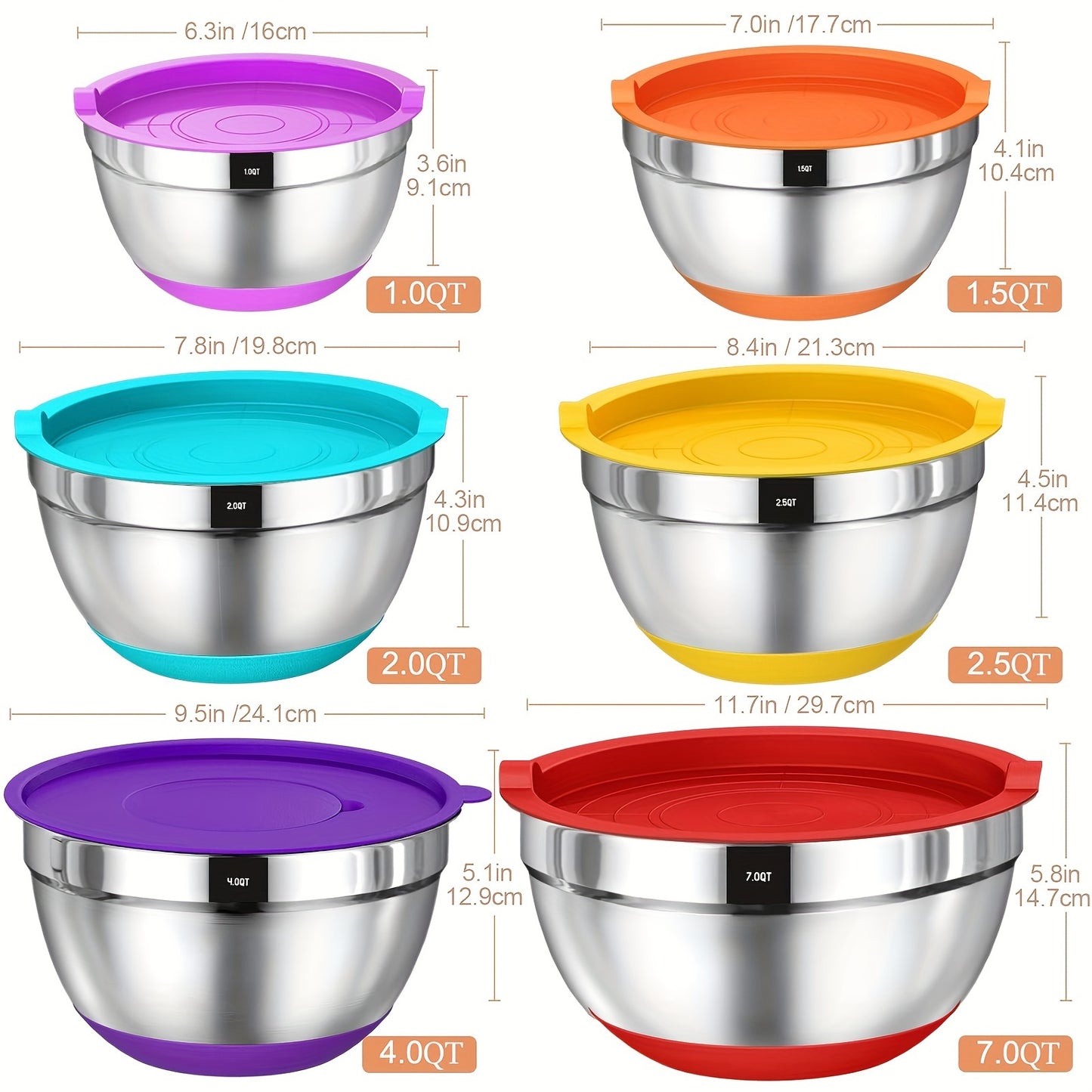 Skroam 26Pcs Stainless Steel Mixing Bowls With Airtight Lids