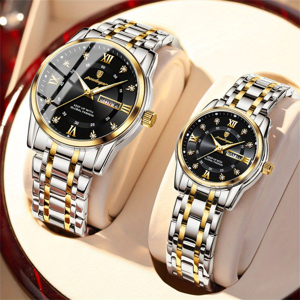 POEDAGAR Couple Watches Night Light Fashionable Timepiece Gift for Couples