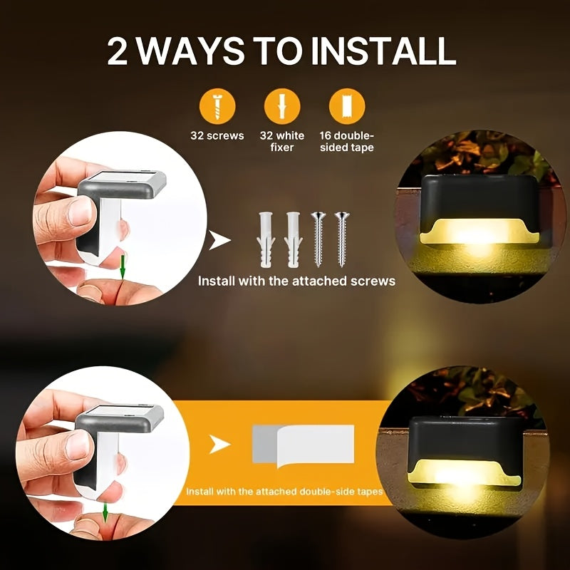 32pcs/16pcs Solar Powered LED Deck Lights - Auto On/Off, 12 Hours Continuous Lighting For Outdoor Stairs, Fence, Pathway, Ideal Step Light For Commercial Spaces Like Malls, Hotels, And Libraries, Fence Lights For Business,Gre