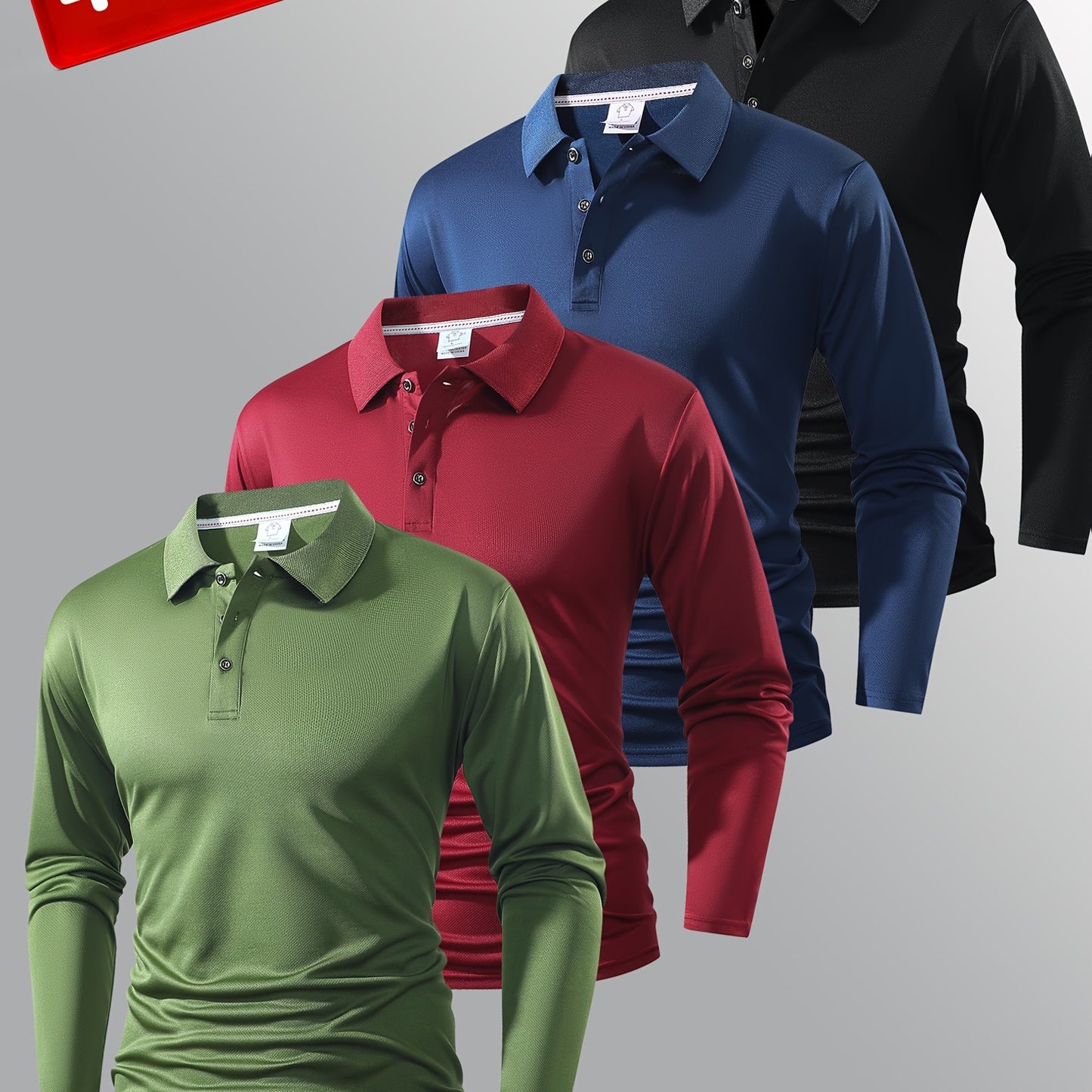 Men Polo Long Sleeve Golf Casual Shirt With Button Collar