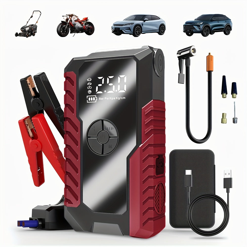 5-in-1/9IN1 Portable Car Battery Jump Starter With Tire Inflator 12V Fast Start, Battery Boost, USB I/O, LED Emergency Light, Reliable Power, Roadside/Vehicle Emergency Tools 3000A Portable Wireless Car Jump Starter Battery J