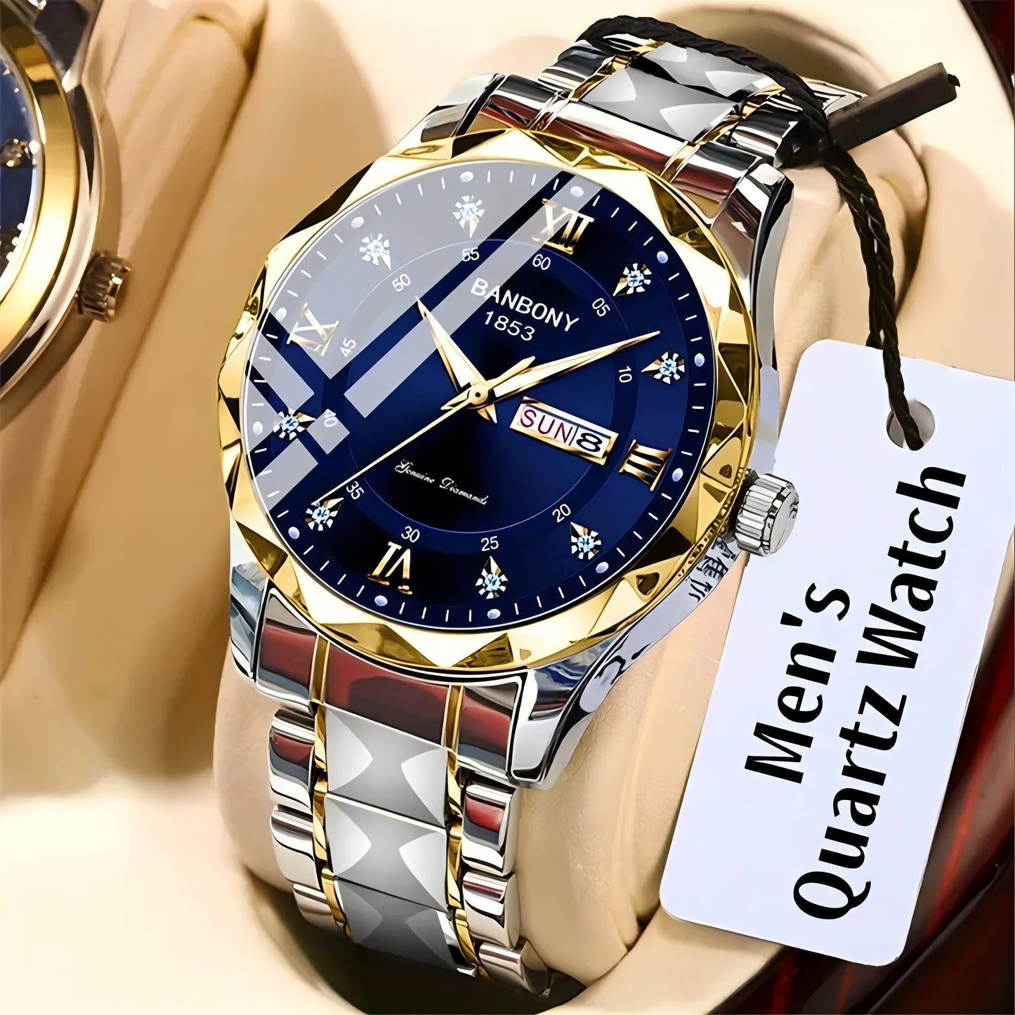 BANBONY Stainless Steel Strap Multifunctional Watch Roman Numerals Rhinestones