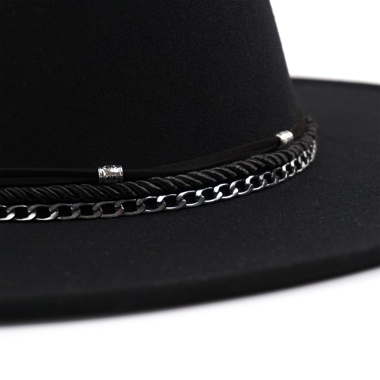 Fashionable Wide-Brim Women's Fedora Hat with Silvery Chain, Dome-Topped Felt Hat, 9.5cm Wide Brim Punk Rock Style Jazz Hat, Thickened Stylish Top Hat