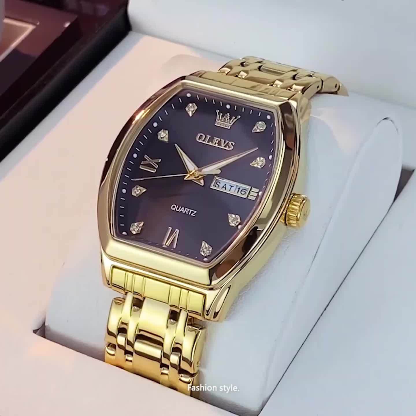 OLEVS Men's Stainless Steel Quartz Watch With Dual Calendar